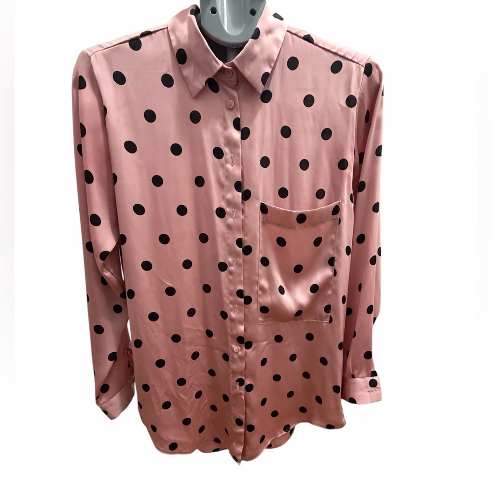 Zara Pink Polka Dot Button-Up Blouse – Size S - Picture 2 of 7